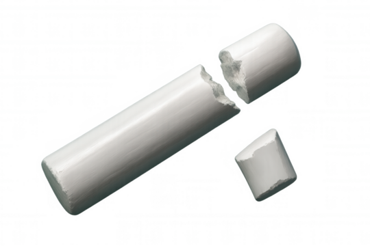 Broken white chalk segments scattered, highlighting educational and artistic potential against transparent backdrop