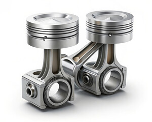 Pair of Automotive Engine Pistons with Connecting Rods for Mechanical Engineering and Vehicle Repair