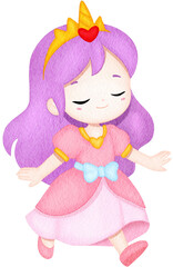 watercolor princess pink dress purple hair