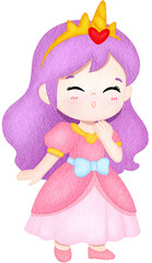 watercolor princess pink dress purple hair
