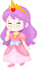 watercolor princess pink dress purple hair