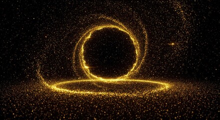 Black hole illustration with swirling golden light against a dark background.