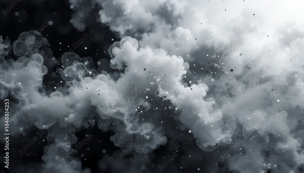 Poster mysterious swirling smoke clouds with glittering particles create an ethereal, atmospheric backgroun