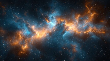 Fototapeta premium A futuristic astronaut, clad in a spacesuit adorned with constellations, gazes out at a breathtaking nebula, a testament to humanity's ambition and the vastness of the cosmos, all rendered through 