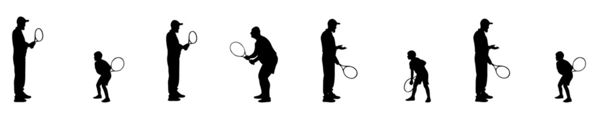 Tennis Player Silhouette Evolution with Racket – Black Sports Vector Icon Set