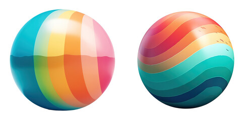 Obraz premium Set of creative illustrations of bright, colorful beach balls isolated on a transparent background. PNG
