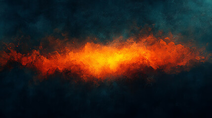 Fiery, smoky clouds fill the frame, a dramatic, intense scene