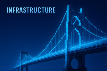 Obraz premium Digital Bridge Connection Between Networks for Technology Integration