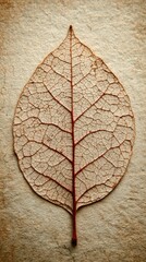 Detailed close-up of a light beige, dried leaf