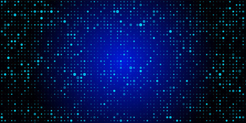 Digital Pixel Explosion. Abstract Virtual Cyber Space Data Flow. Halftone Pixel Effect Round Explosion. Vector Illustration.