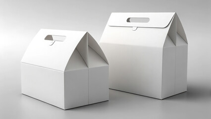 Two White Cardboard Boxes with Handles on a Neutral Background Packaging Solution Product Presentation
