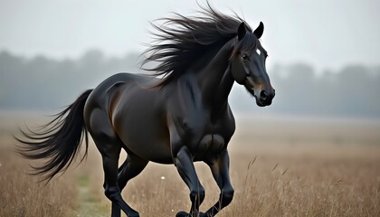 Fototapeta premium The Fierce Winds Whisper to the Brave Black Stallion