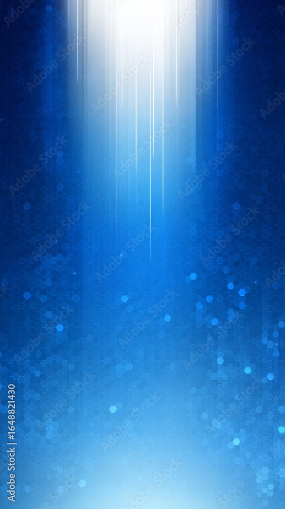 Poster Abstract blue background with a radiant light source shining down from the top creating a beautiful atmospheric effect.