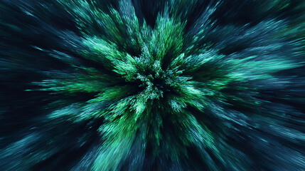 Abstract depiction of vibrant green foliage radiating outward, creating a dynamic forest effect