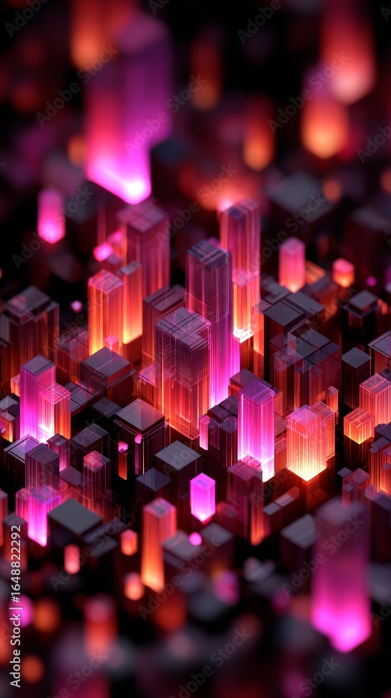 Poster abstract geometric background featuring a futuristic pattern of interconnected cubes illuminated by 