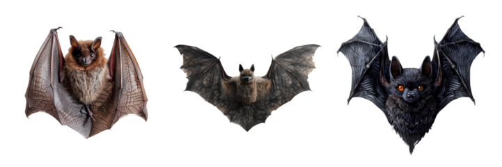 Bat Set Isolated on Transparent Background. PNG.