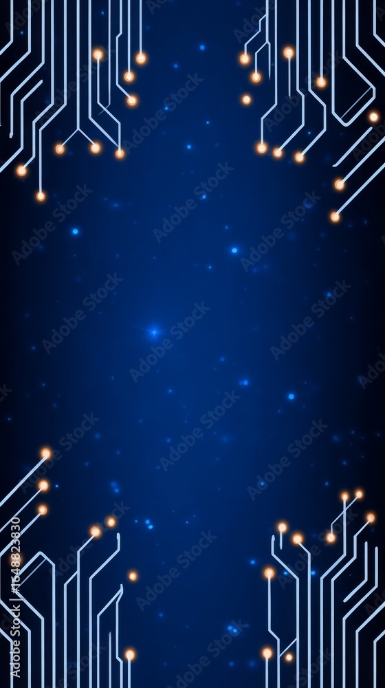 Poster abstract blue background with a geometric pattern of glowing neon lines and soft bokeh lights creati