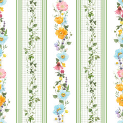 Trendy stylish Vertical Striped floral pattern with wild flowers and intertwining leaves. vintage style pattern. Design for fashion , fabric, textile, wallpaper , wrapping and all prints