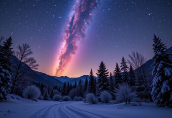 Fototapeta premium a meteor shower born from icy comet remnants glowing in atmosphere as earth sweeps through their trail lighting forests under a cold clear and windless night