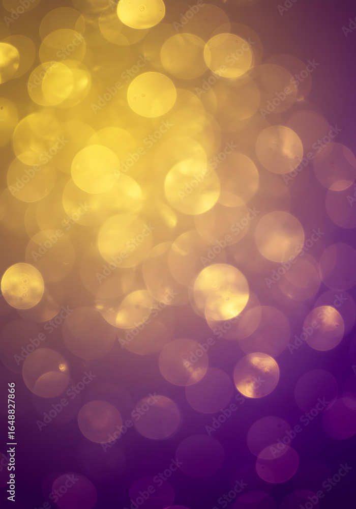 Poster abstract shimmering golden orbs cascade against a rich amethyst gradient creating a mesmerizing cele