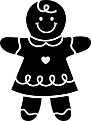 Christmas Gingerbread Man Character black Silhouette isolated.
Winter Christmas Cookie design.
Transparent background.