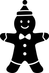 Christmas Gingerbread Man Character black Silhouette isolated.
Winter Christmas Cookie design.
Transparent background.