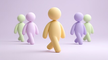 Best job candidate concept, Colorful figures walking in a minimalist design setting.