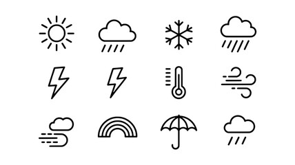 Set of hand drawn weather icons in a clean line art style