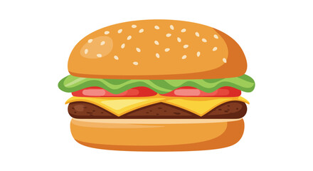 Cartoon Hamburger Illustration with Lettuce Tomato Cheese and Beef Patty