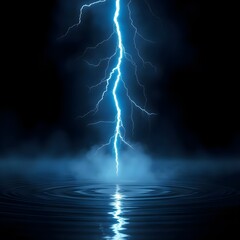 Serene Surge: Cinematic ASMR Lightning Strike on Still Water - Electric Blue Glow with Mist Ripples on Pure Black Background | 8K Ultra Realistic