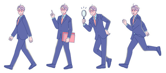 元気なアニメ調の男子生徒　ブレザー制服　全身