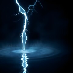 Serene Surge: Cinematic ASMR Lightning Strike on Still Water - Electric Blue Glow with Mist Ripples on Pure Black Background | 8K Ultra Realistic