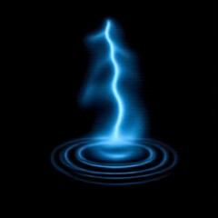 Serene Surge: Cinematic ASMR Lightning Strike on Still Water - Electric Blue Glow with Mist Ripples on Pure Black Background | 8K Ultra Realistic