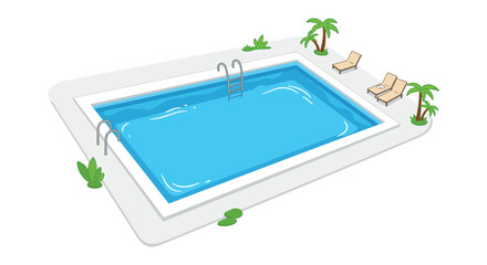 Fototapeta premium Aerial View of a Swimming Pool with Palm Trees and Lounge Chairs