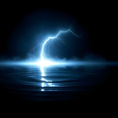 Serene Surge: Cinematic ASMR Lightning Strike on Still Water - Electric Blue Glow with Mist Ripples on Pure Black Background | 8K Ultra Realistic