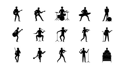 Diverse silhouettes of musicians performing on stage
