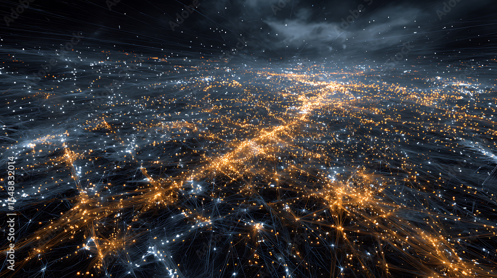Fototapete abstract network connection background digital data and future technology concept design art 3d