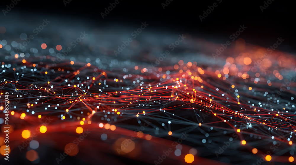 Fototapete abstract network connection technology background with glowing dots and lines design concept 3d rend