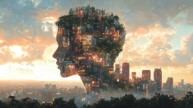 A digital artist's vision of a future where technology and humanity intertwine is captured in an AI-generated illustration 
