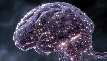 Digital brain with glowing circuits