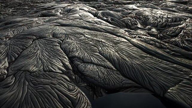 Dark, textured lava flow with a pool