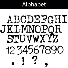 alphabet, font alphabet, letters, numbers, punctuation, punctuation marks, vector