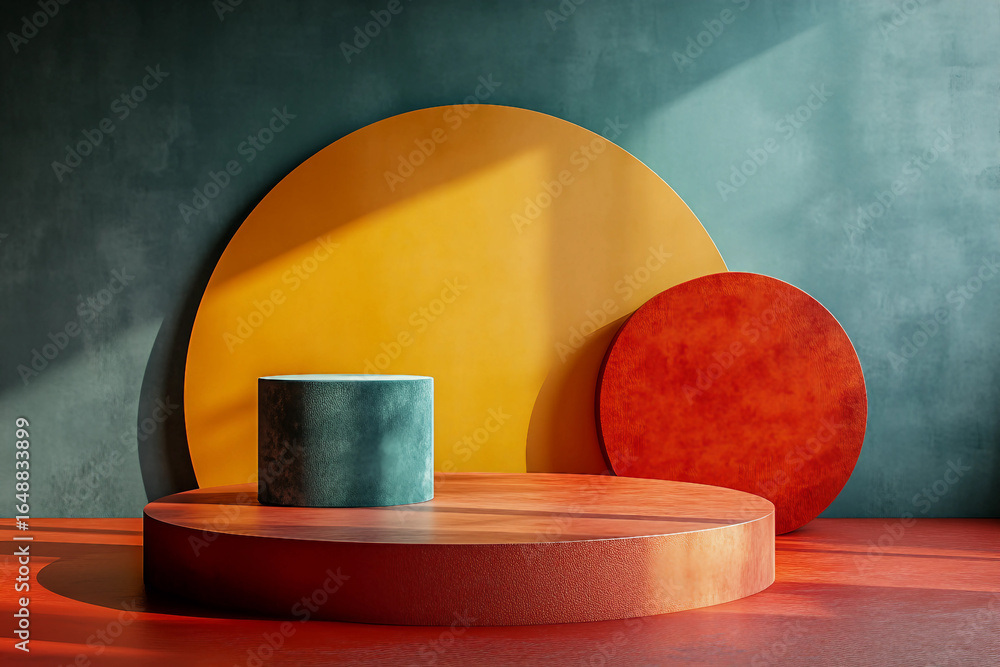 Aufkleber 3d colorful podium with a circle on the wall made with generative ai