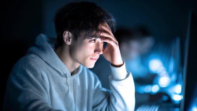 Late Night Programmer Focuses on Programming Debugging Thinking