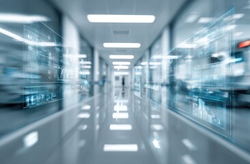 Blurred hospital corridor with digital overlays (1)