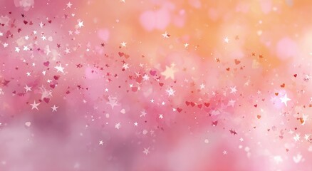 Delicate, pastel pink and peach background, filled with hearts and stars