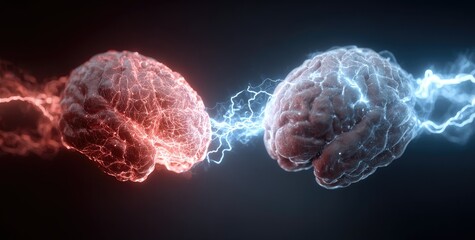 Two brains energized by contrasting electrical currents