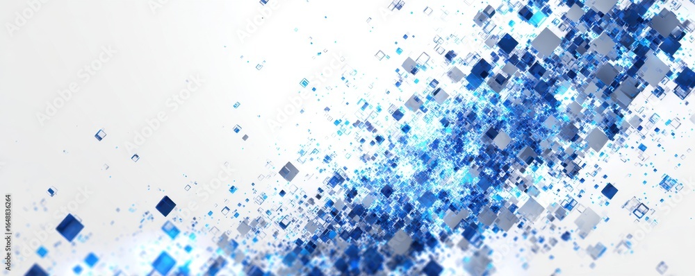 Poster abstract artwork featuring a vibrant display of blue and white geometric shapes, creating a dynamic 