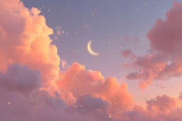 Crescent Moon and Pink Clouds