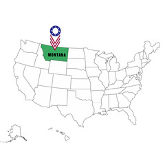 Simple USA Map Highlighting Montana with American Flag Location Pin